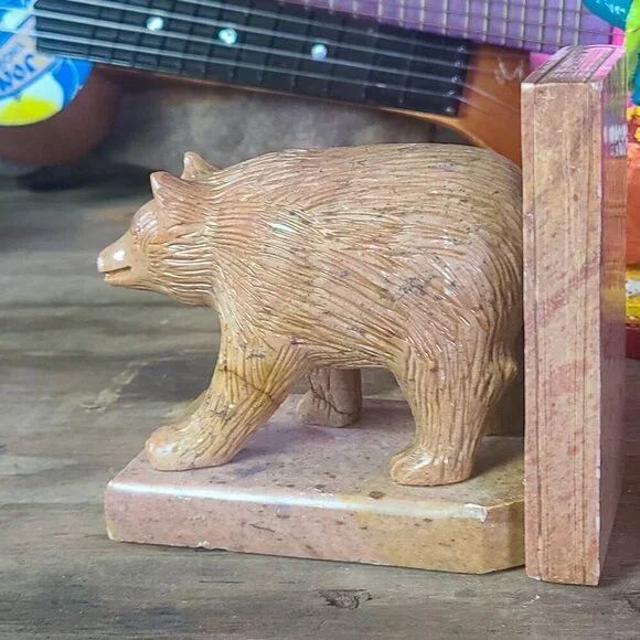 Hand Carved Bear Book Ends Minnesota Agate 1950s - Picture 8 of 15